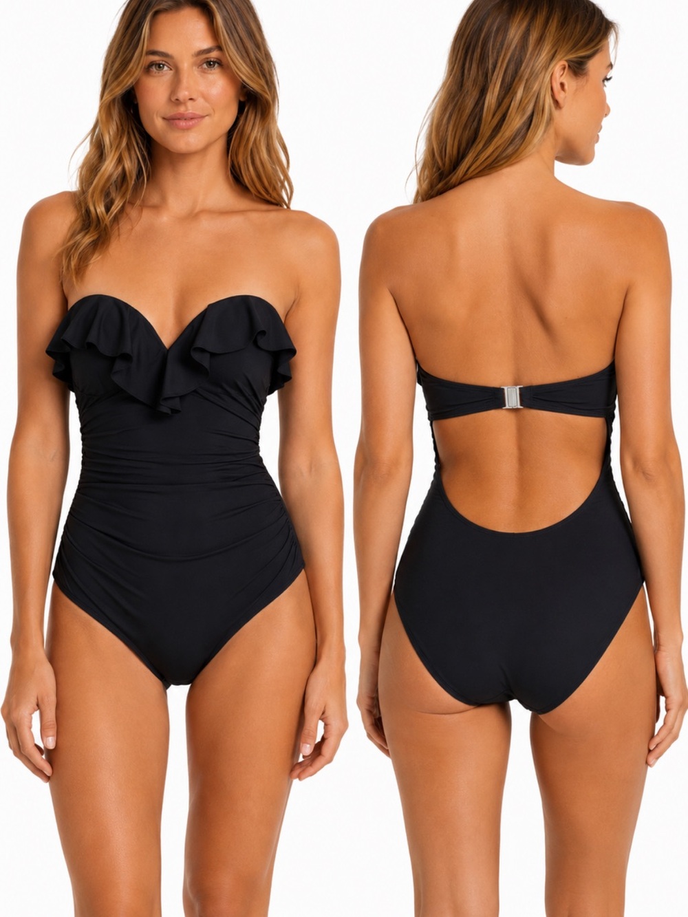 ZIMMERMANN Black Frill Bandeau Ruched Ruffle One-Piece Swimsuit NWOTs!